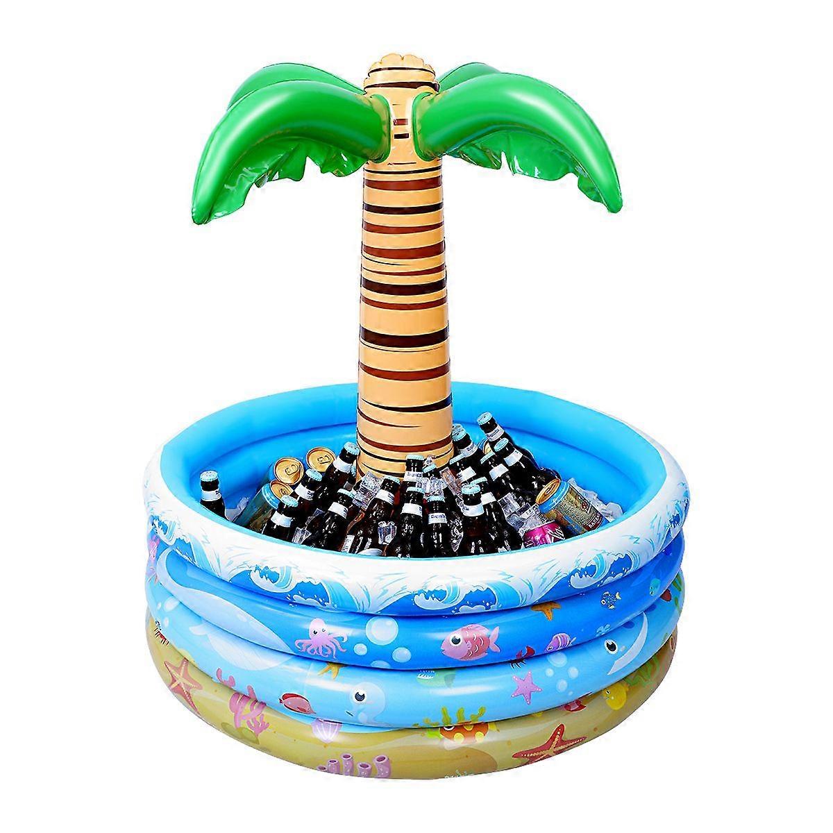 Toyvian 90x95cm Palm Tree Inflatable Cooler Hawaiian Style Water Pool Drinking Holder Party Serving Bar (Sea World Pattern)