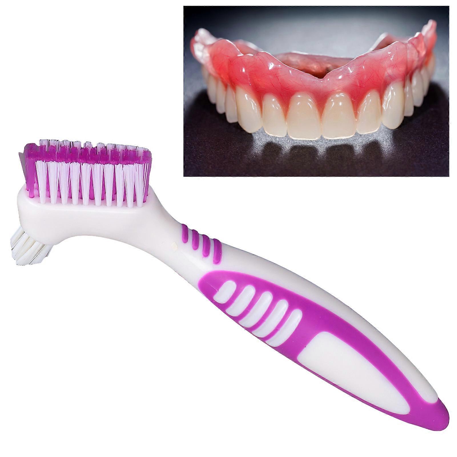False Teeth Cleaning Brush Double Sided Portable Denture Toothbrush for False Teeth Cleaning