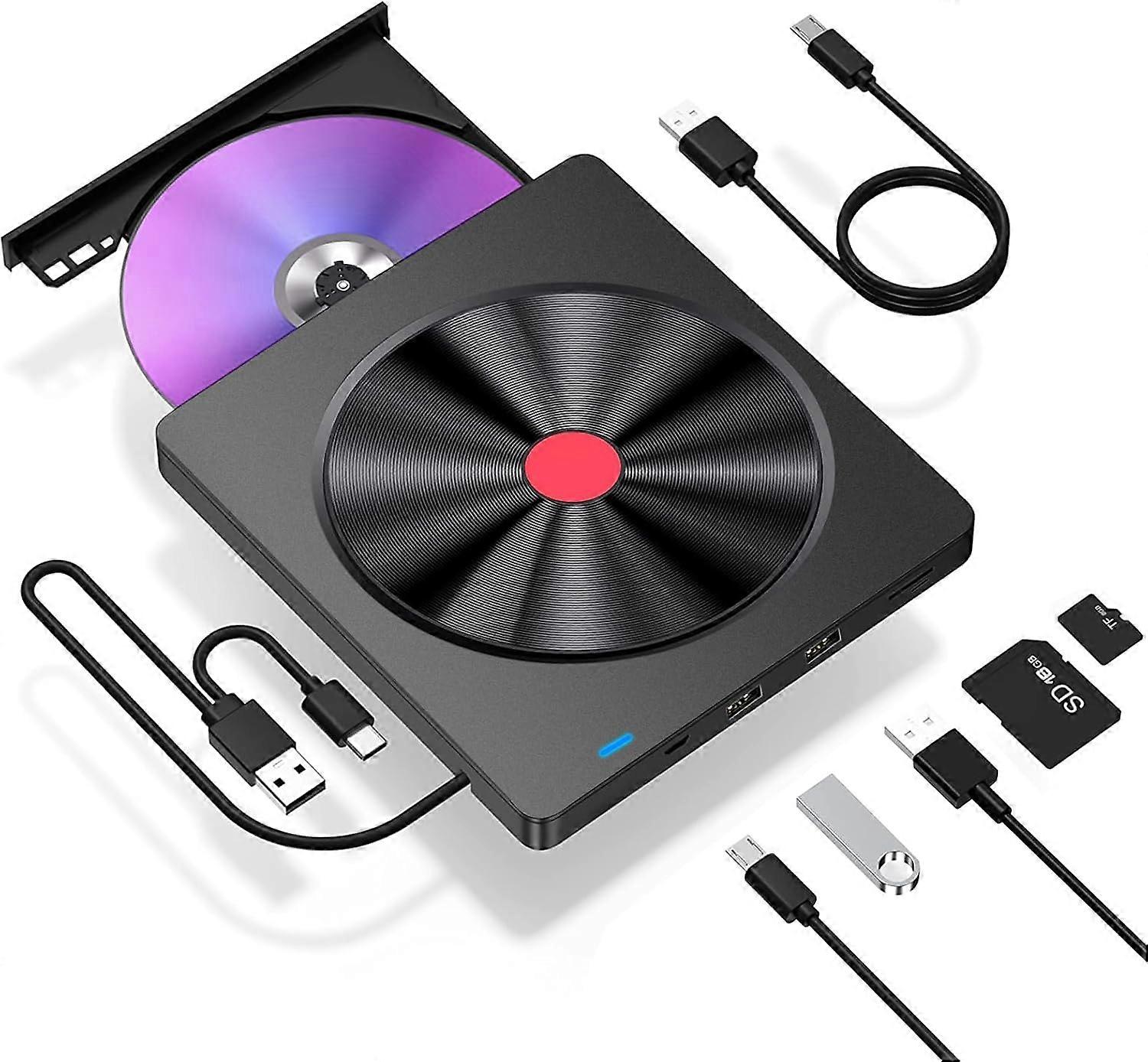 External CD/DVD Station Suitable for Mac OS External CD/DVD Burner Drive USB 3.0 Portable External CD-R DVD+RW Player Writer and SD/TF Card Reader