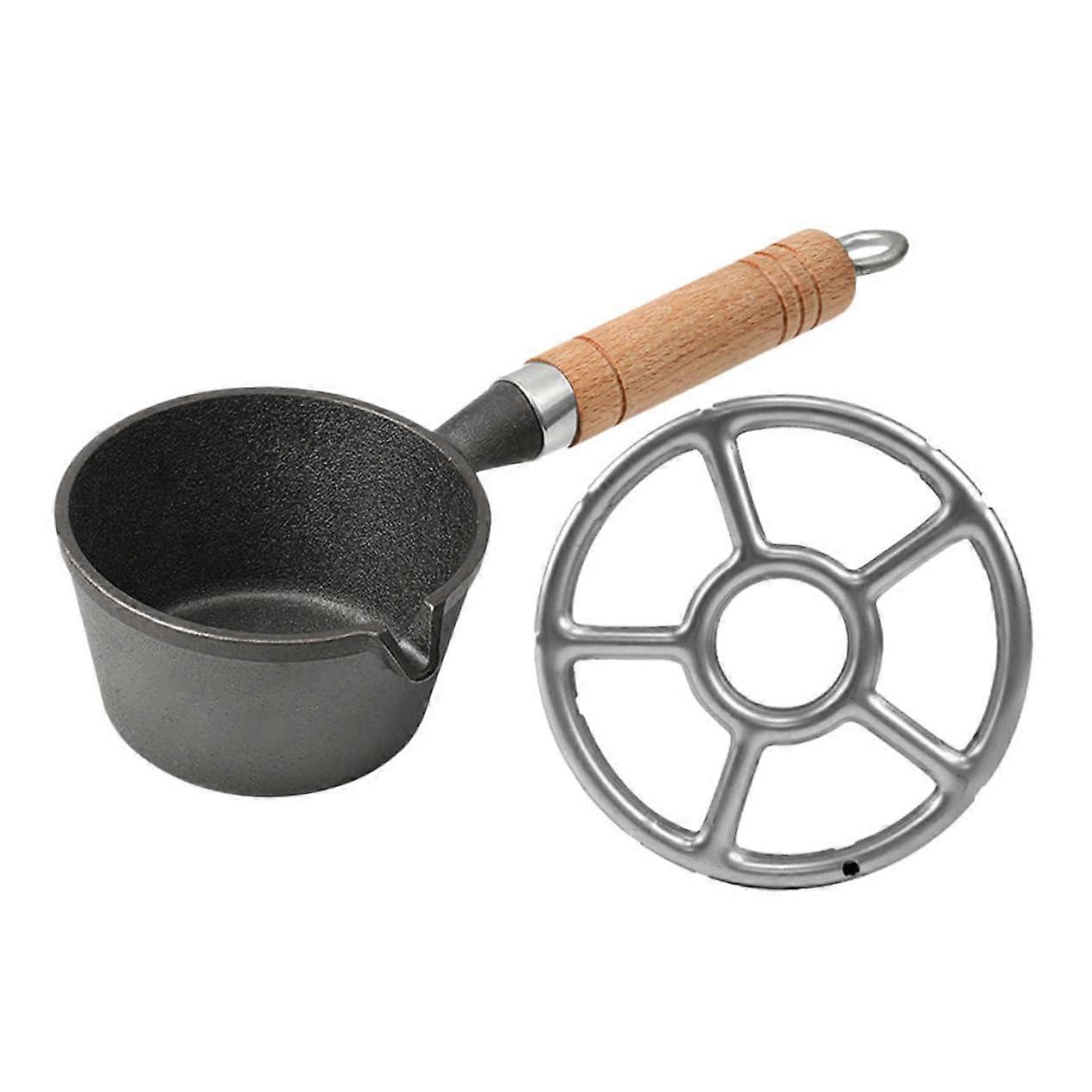 Mini Cast Iron Omelette Pan Non-Stick Coating Small Camping Cookware With Wooden Handle For Eggs Butter Melting