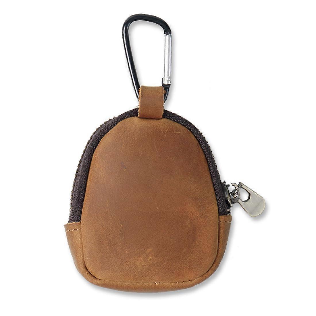 Leather Coin Purse Keychain Wireless Headset Pack Data Cable Organizer Brown