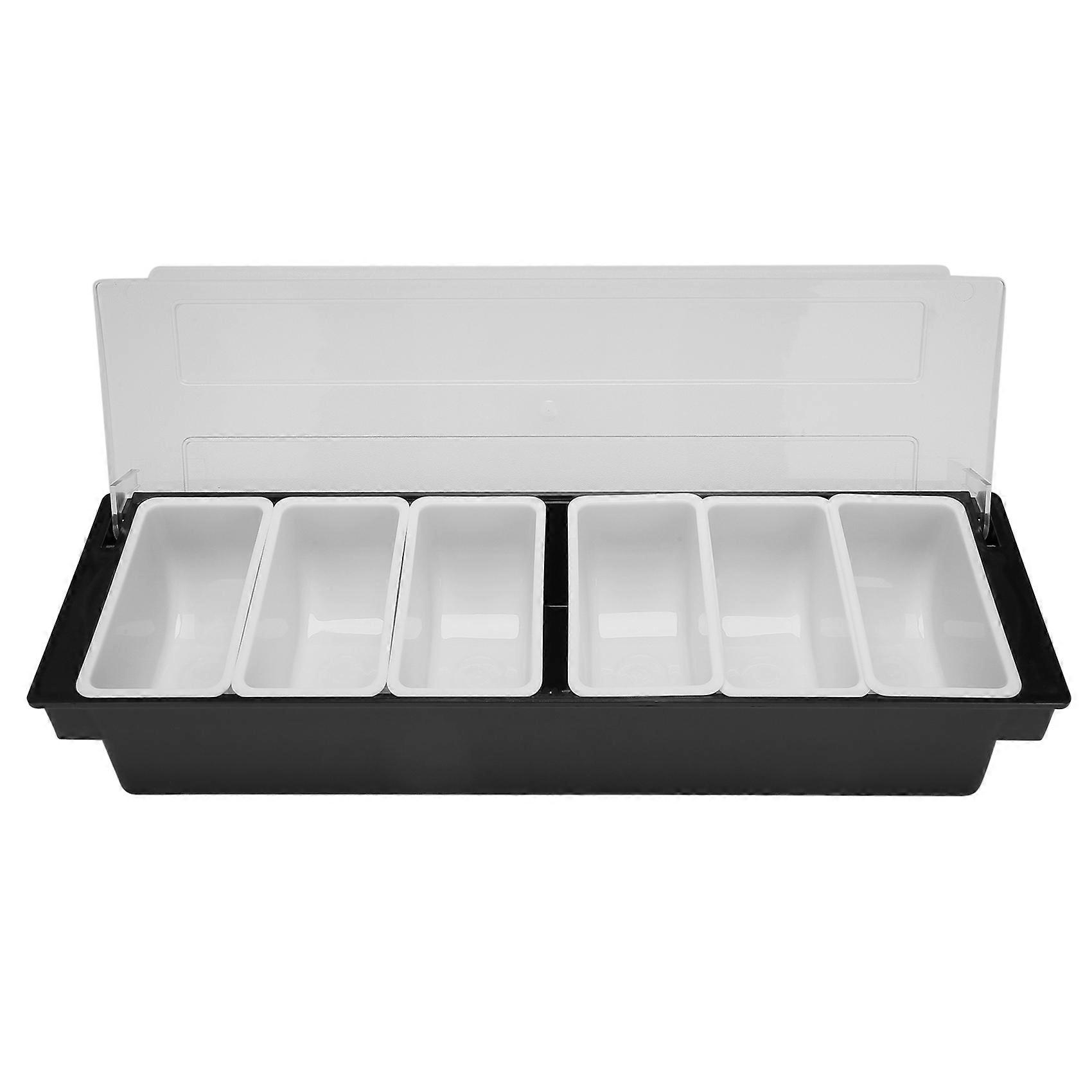 Ice Cooled Condiment Serving Container Chilled Garnish Tray Bar Caddy for Home Work or Restaurant Six Grid Seasoning Box