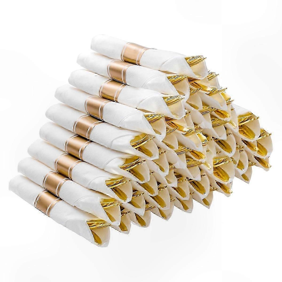 Set di argenteria in plastica argentata pre-arrotolata,Tovaglioli pre-arrotolati con set di posate d'argento per ,compleanno