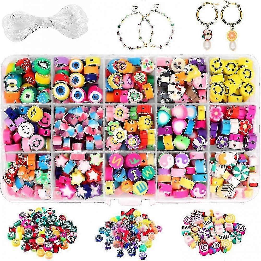 300pcs Frucht Smiley Handgemachte Fimo Perlen 15 Stile Blume Brief Perlen Weiche Perlen IYB