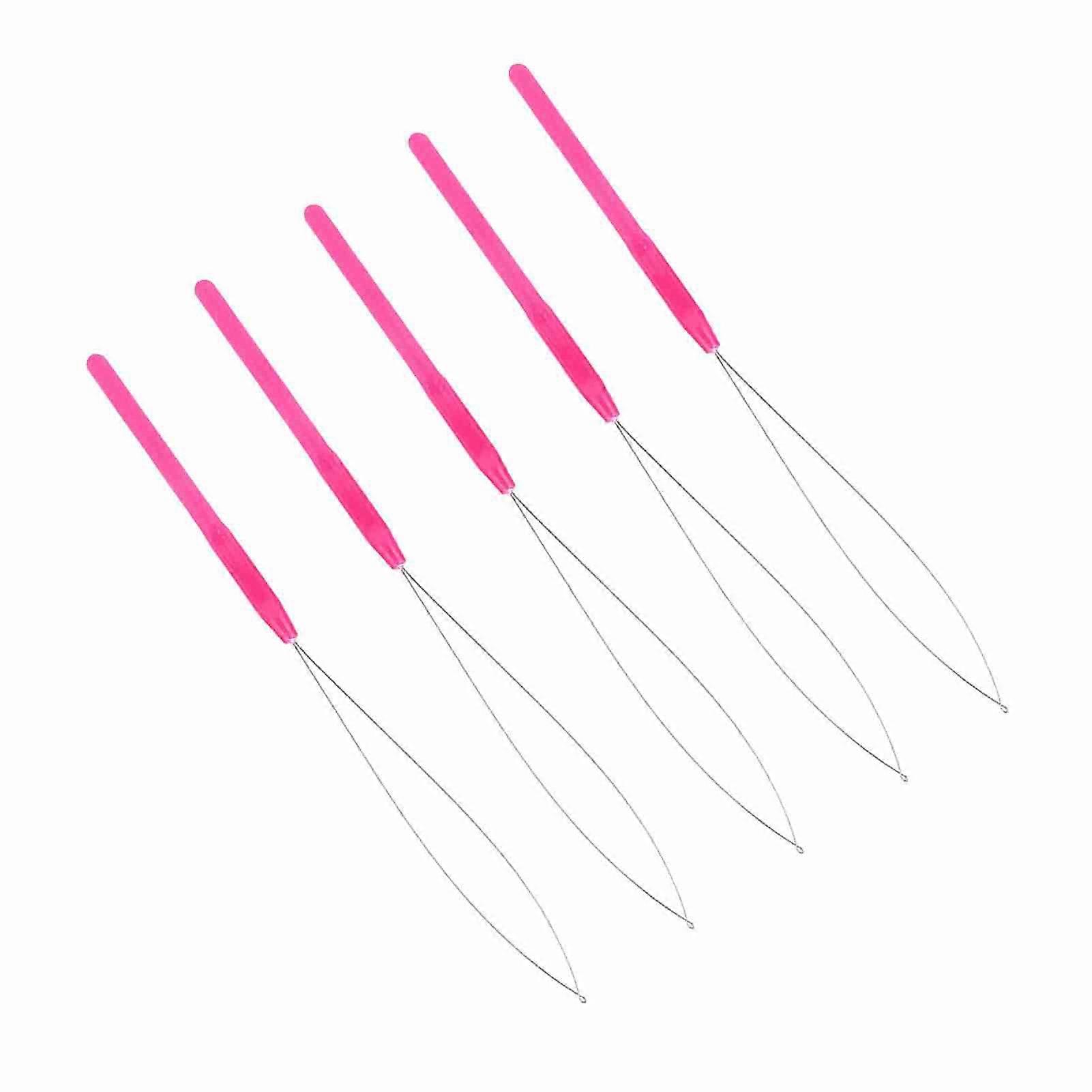 Plastic Handle Pulling Loop Needle 5pcs 21.8cm Pink for Hair Extension