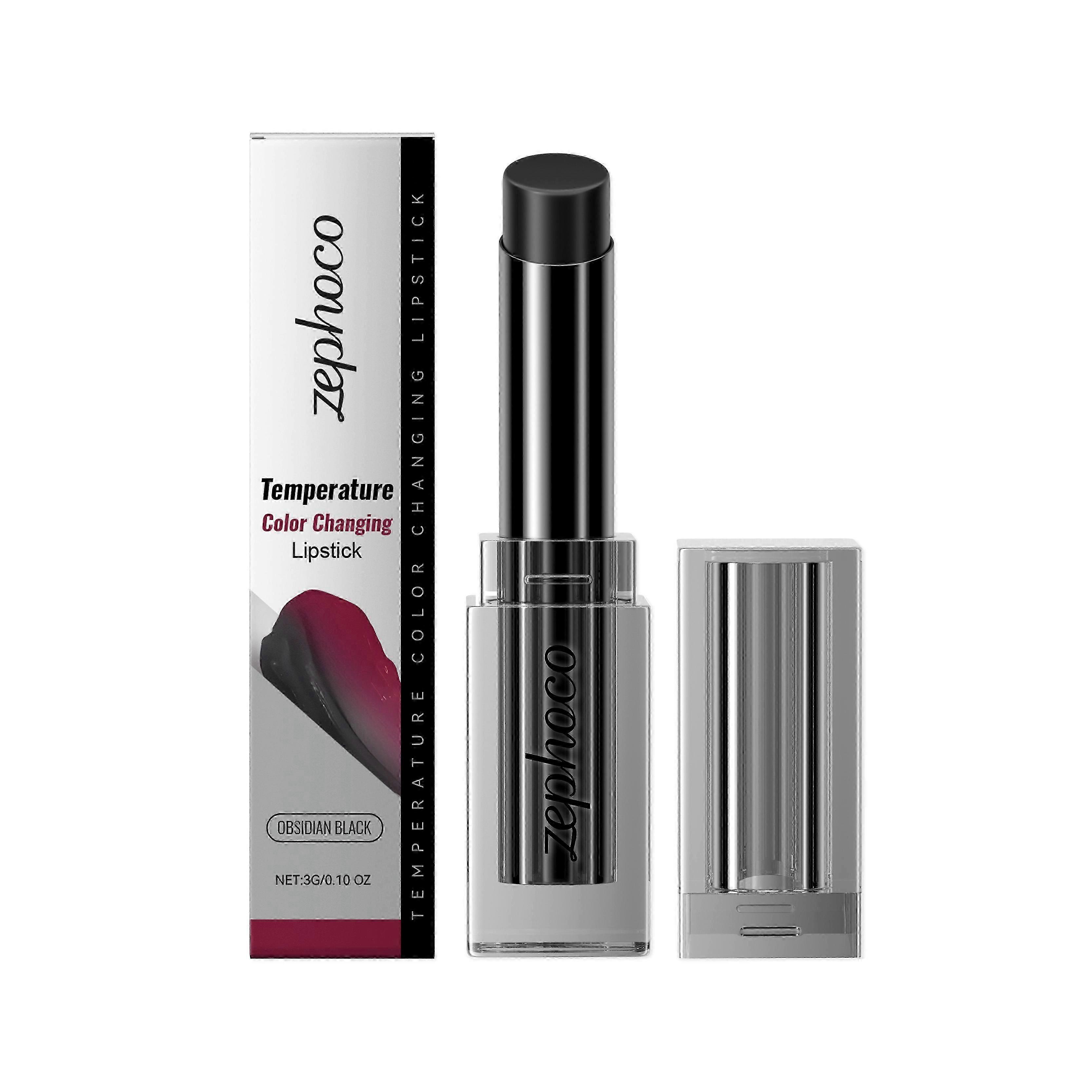 Zephoco obsidian temperature changing lipstick mildly moisturizes, reduces lip lines, cares for soft lips, and lipstick