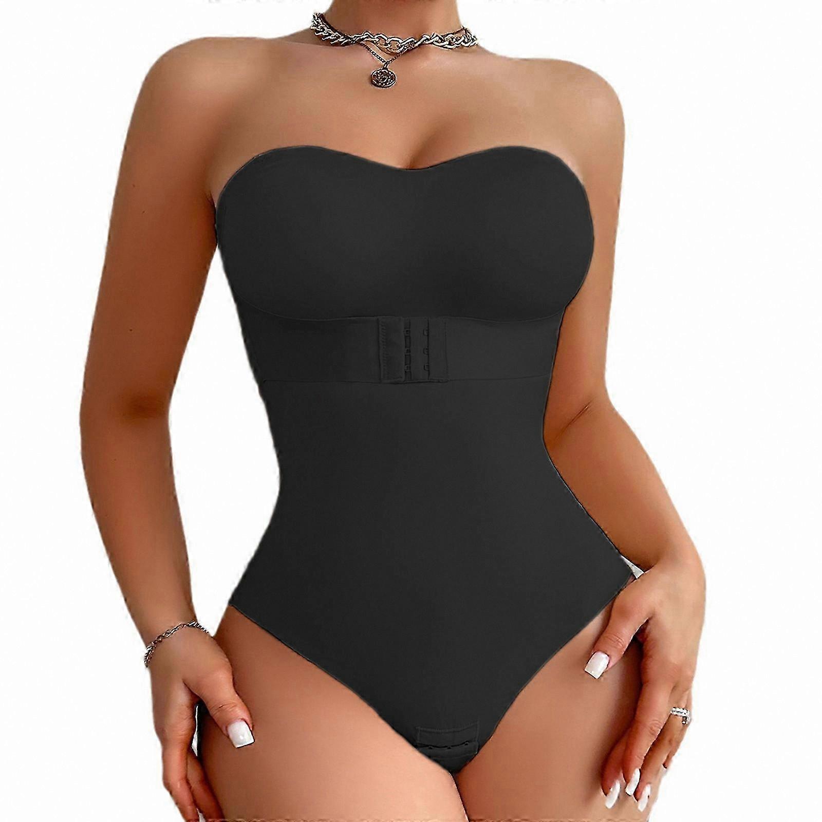 Women's Strapless Bodysuit with Built-in Bra and Tummy Control - Push Up Shapewear Slimming Leotard in Apricot