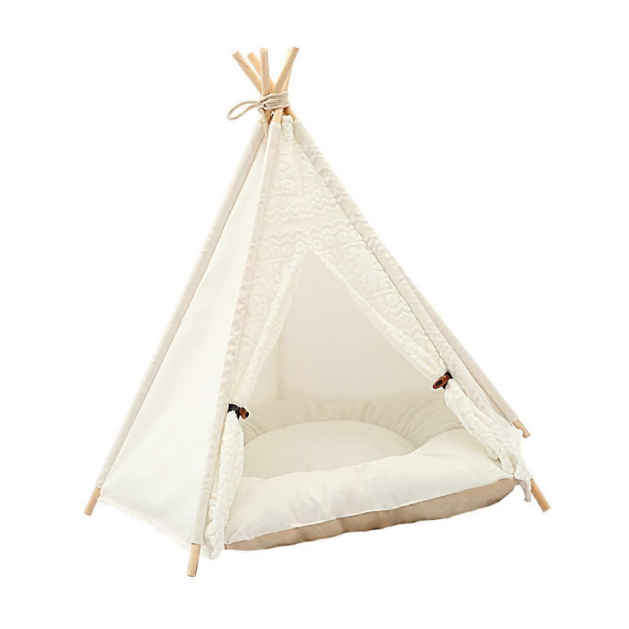 Detachable Triangle Pet Tent House Portable Cat Bed With Removable Cushion Canvas And Lace Pet Shelter For Cats And Dogs