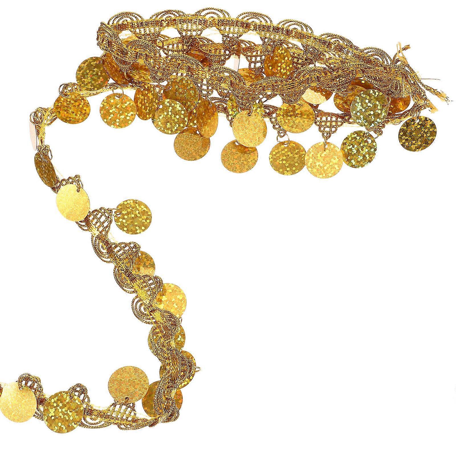 Golden Polyester Yarns Sequin Fringe Trim for Decoration Safe Durable Material Touching Won't Hurt