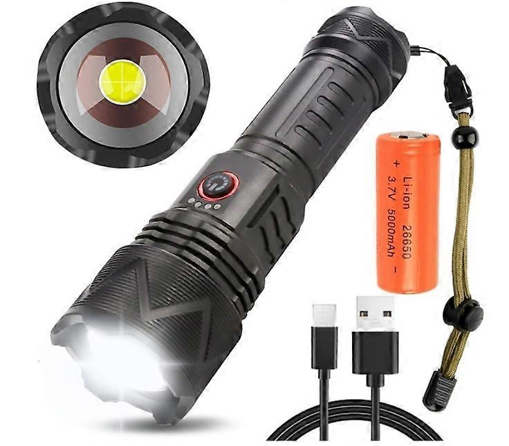LED Rechargeable 250000 Lumens Tactical Torches, Super Bright XHP70 Handheld Torch, Zoomable 4 Modes IPX4 Waterproof Torches(Black)