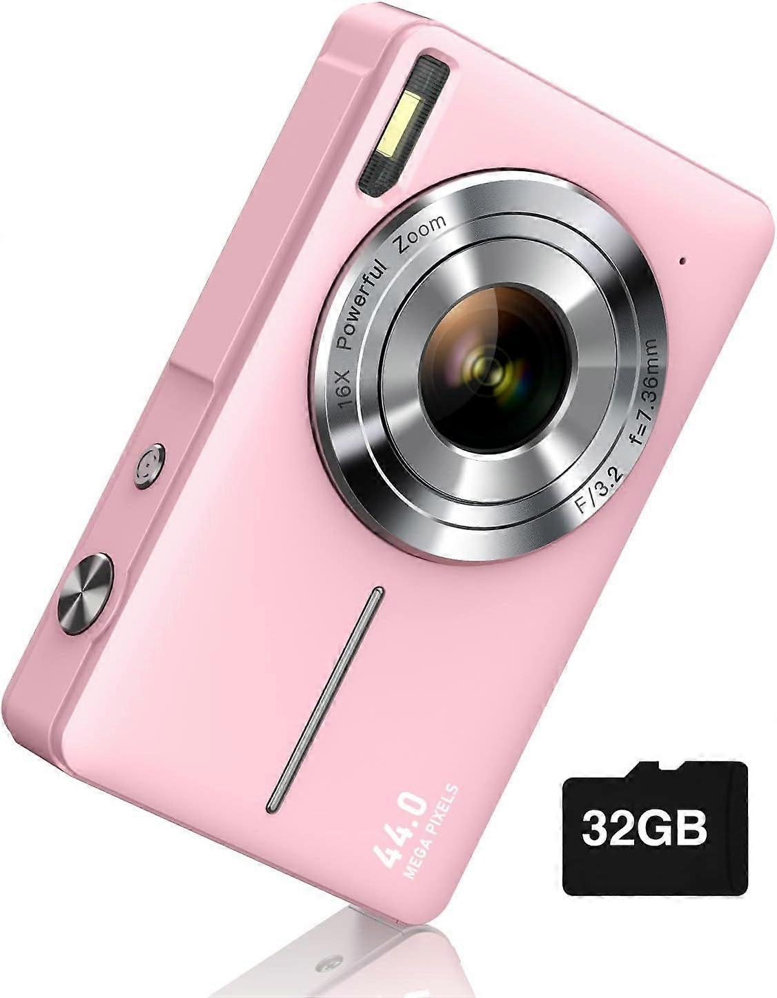 Digital Camera, FHD 1080P Camera, Digital Point and Shoot Camera with 16x Zoom and Anti-Shake Function, Suitable for Boys Girls Kids(pink)