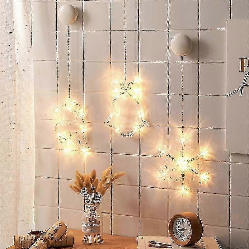3pcs Window Decorations Hanging Led Light Warm White Battery Powered with Suction Cup Snowflake Bell Deer Decor