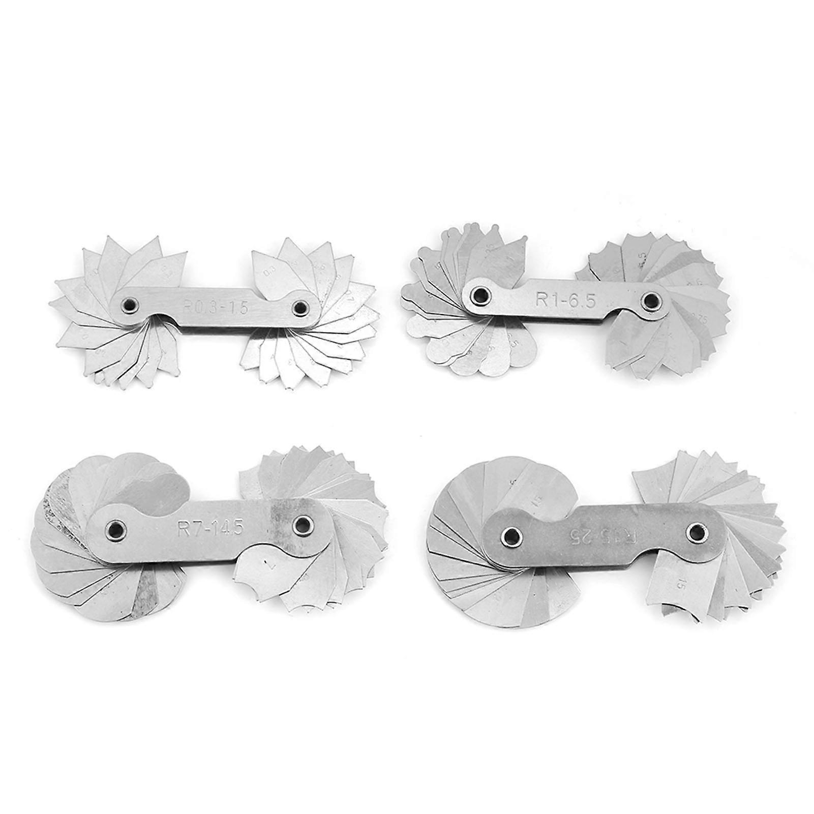 4pcs Stainless Steel Fillet Radius Gauge Measuring Tool R0.3-1.5/ R1-6.5/ R7-14.5/ R15-25