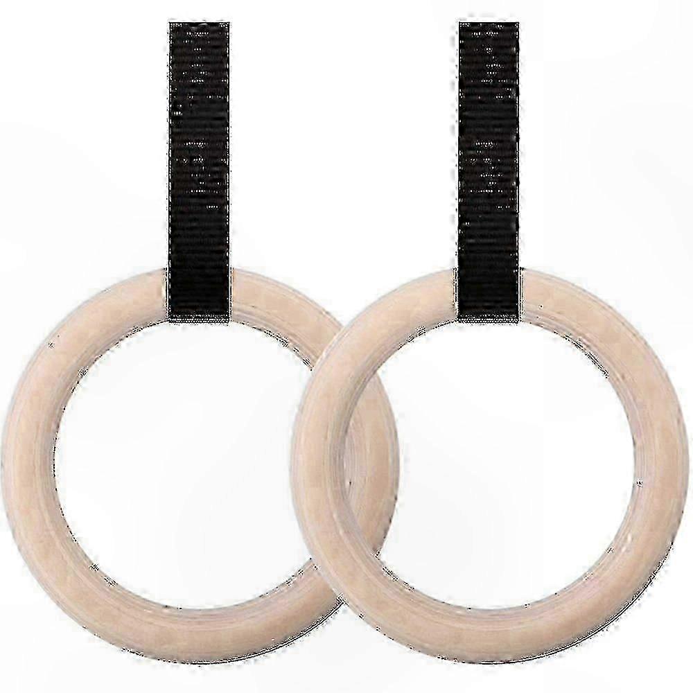 زوج من حلقات التمرين الخشبية مع أحزمة نايلون قابلة للتعديل 3 سم لتدريب اللياقة البدنية