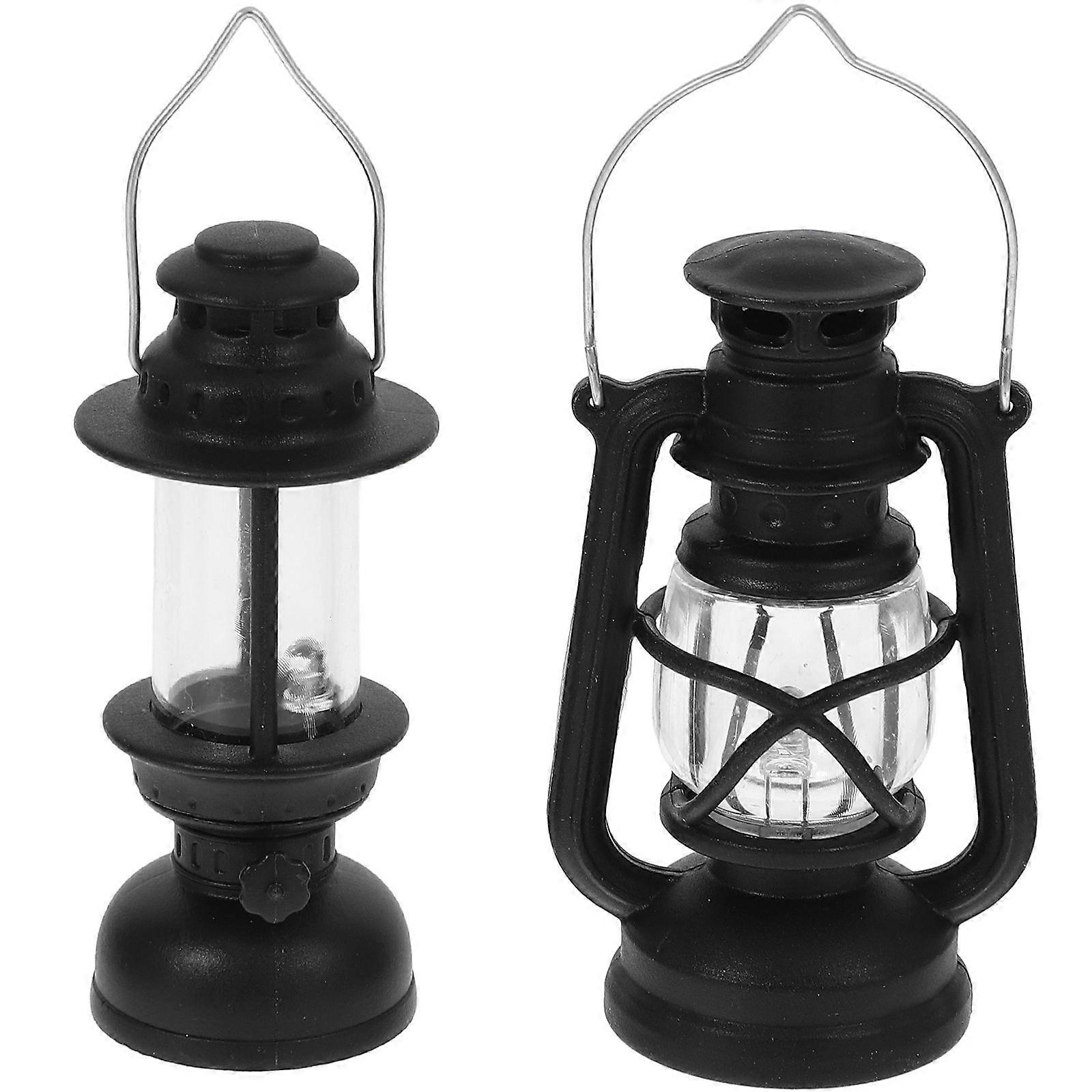 Miniature Kerosene Lamp Doll House Decorative Black Pp Lighting 2Pcs