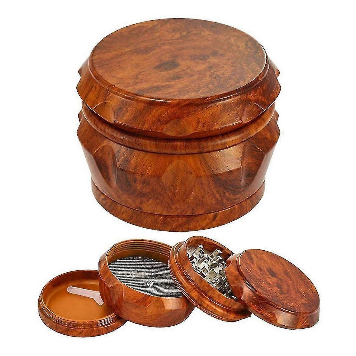 Wooden Grinder Large Capacity 4-Layer Grinder with Pollen Scraper Suitable for Home Kitchen