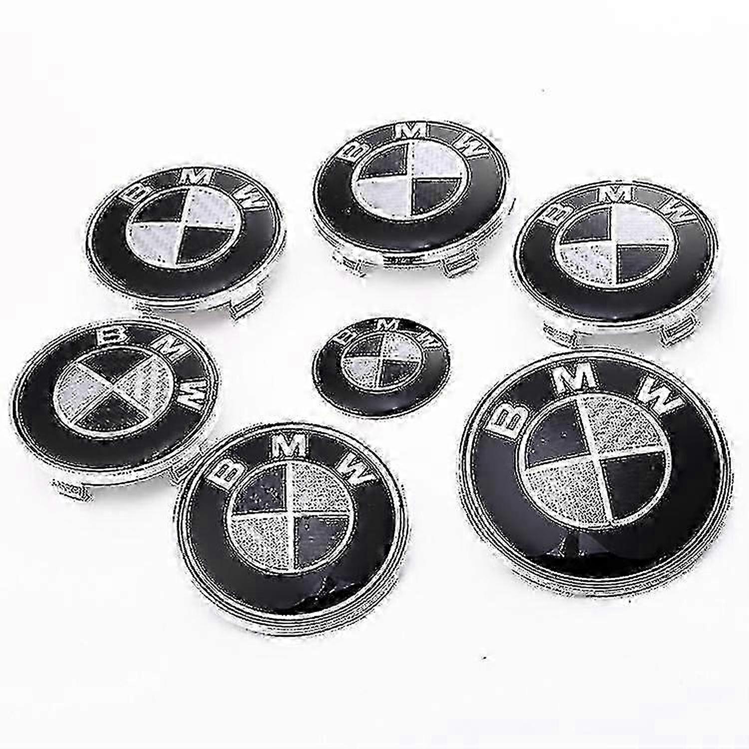 7pcs black logo hood and trunk for all models E30 E36 E46 E34 E39 E60 E65 E38 X3 X5 X6 3 4 5 6 7 8 (82mm + 73mm)-TF