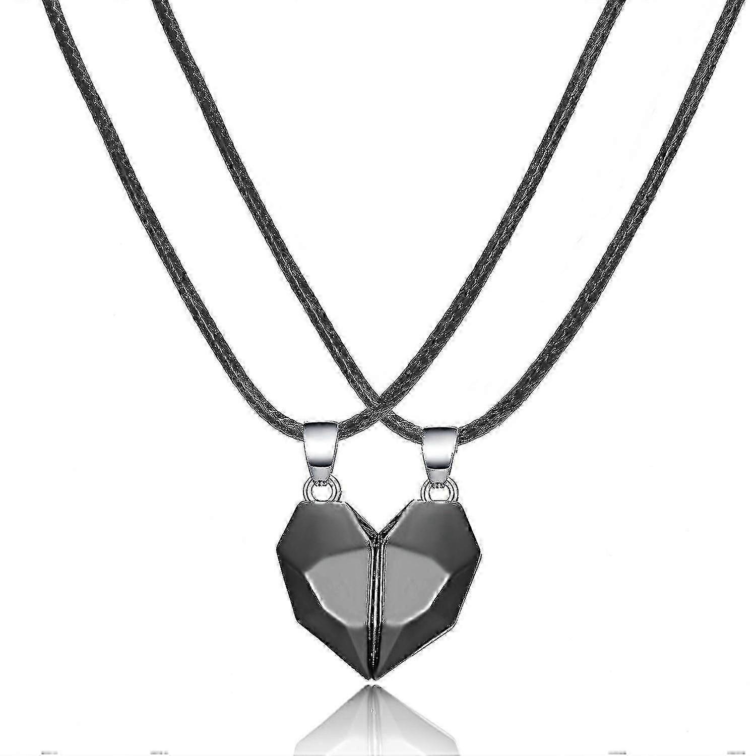 Solid Black Couple's Magnetic Attraction Necklace-ss