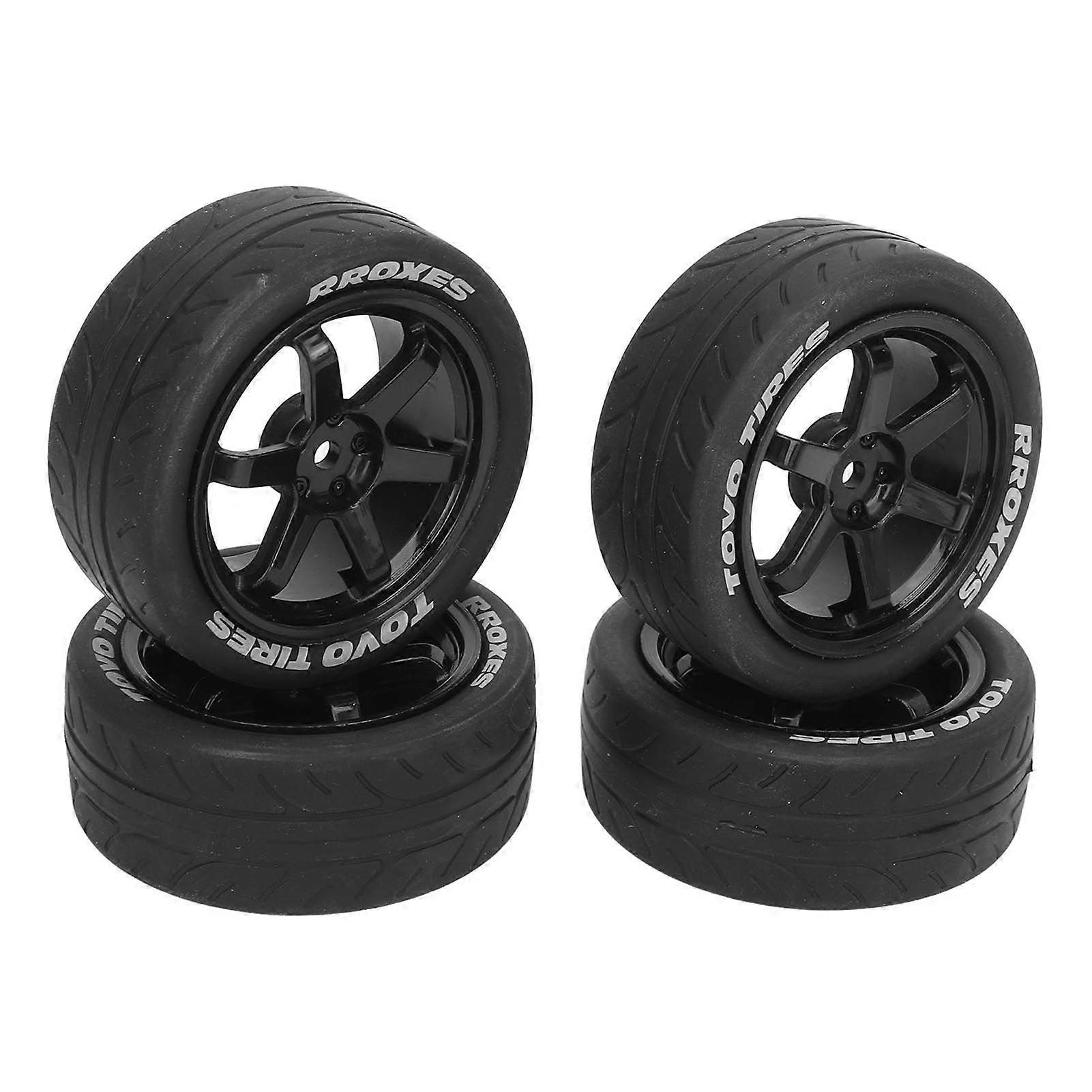 4Pcs 1/10 RC Tires Plastic Rubber Smoothly Surface Strong Cushioning RC Wheels Replacement for TAMIYA TT01 TT02 Black