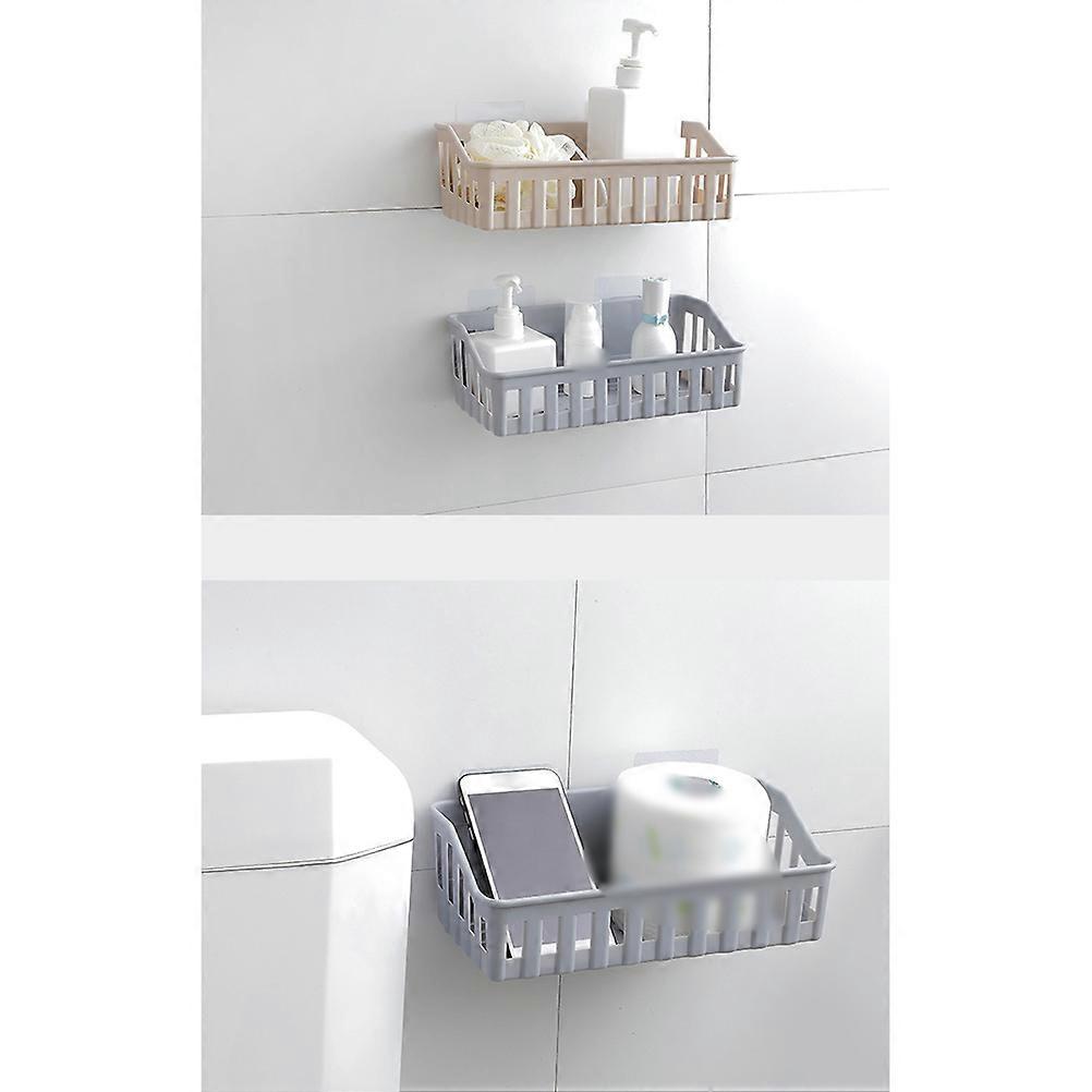Bathroom Shelf for Storage Use 2Pcs Grey Plastic Wall Rack Without Holes