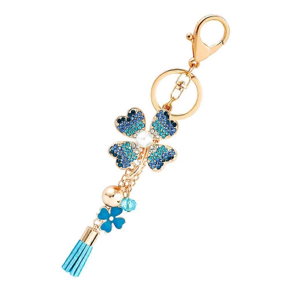 Key Rhinestone Tassel Keychain Pendant Design for Everyday Use in Blue 1Set