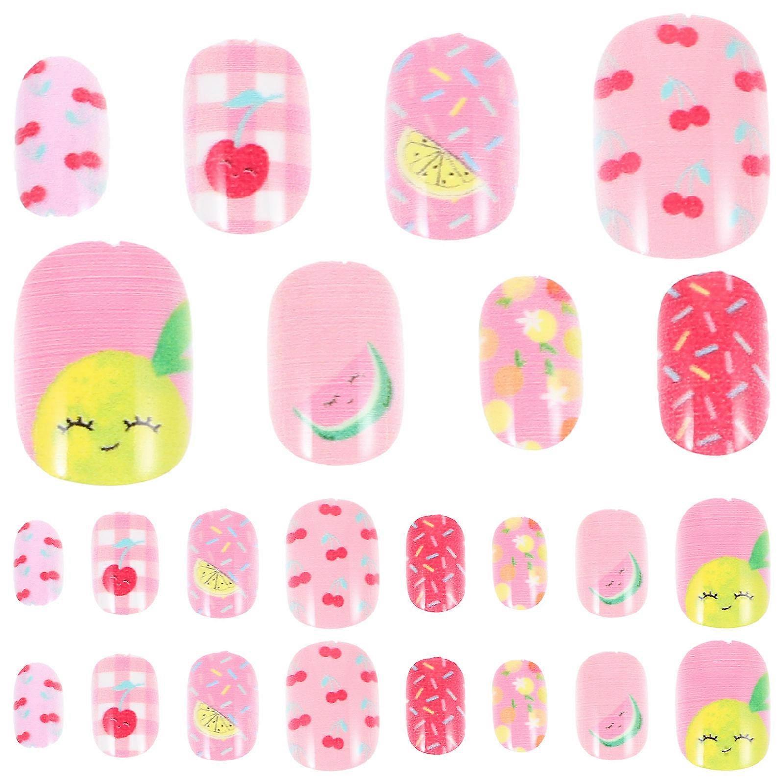24Pcs Kid Fake Nails Assorted Color Pieces for Colorful Manicure Set