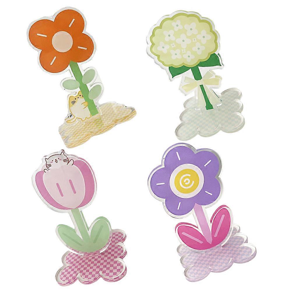 Multipurpose Message Note Clips 4Pcs Flower Shape Acrylic Photo Display Clamps Desktop Design For Home Office School Restaurant