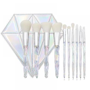 Veeki Set of 10 Clear Glass Diamond Handle Makeup Brushes Diamond PU Packaging, Fiber Hair Makeup Brushes_HMY032