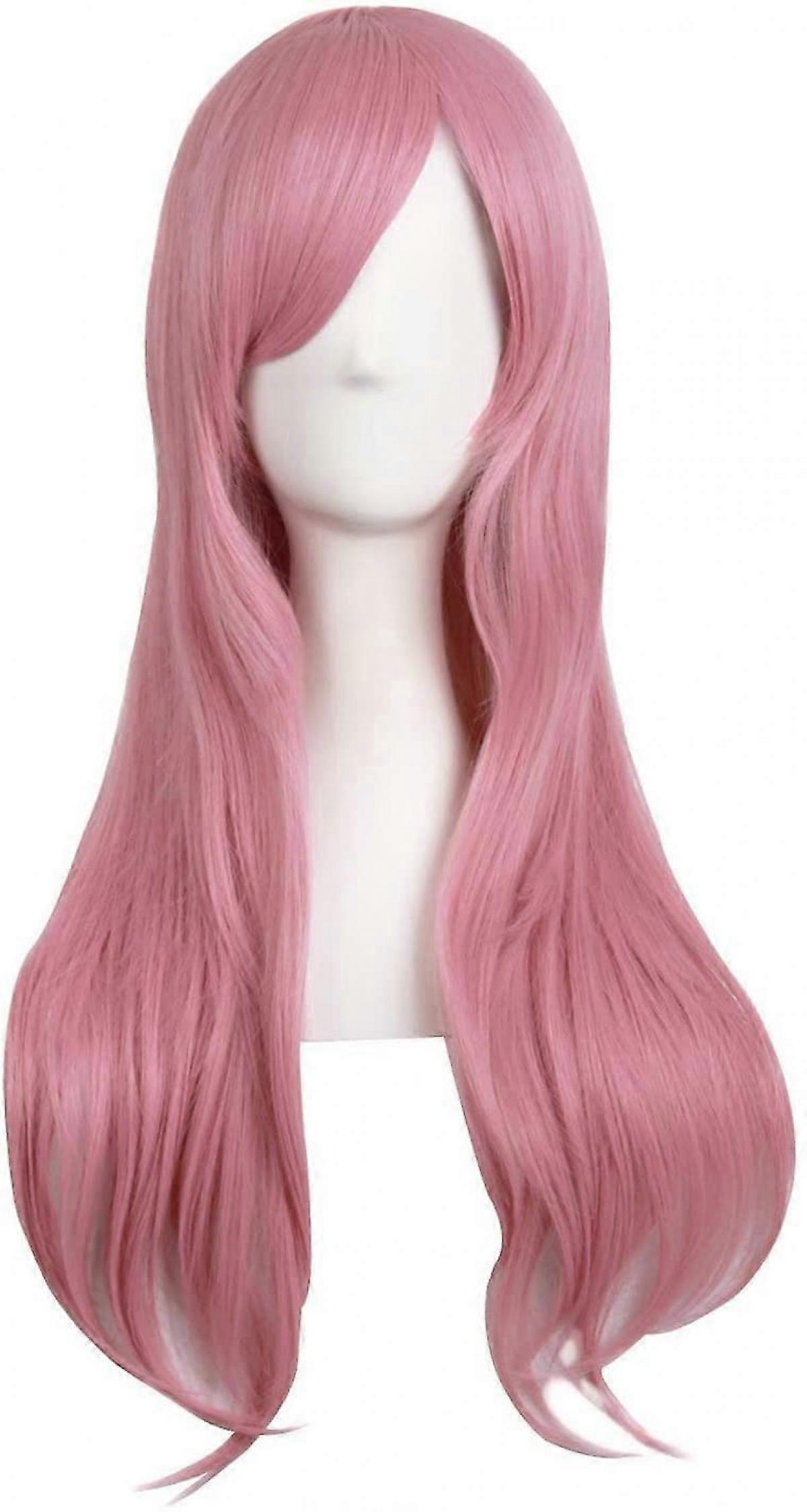 Women\'s Side Bangs Long Curly End Wig (Rouge Pink) 28