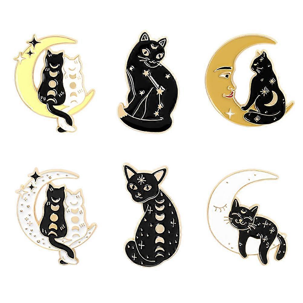 Cartoon Decorative Brooch Pin For Clothes Badge 3x2.3cm Adorable Cat Shape 6Pcs