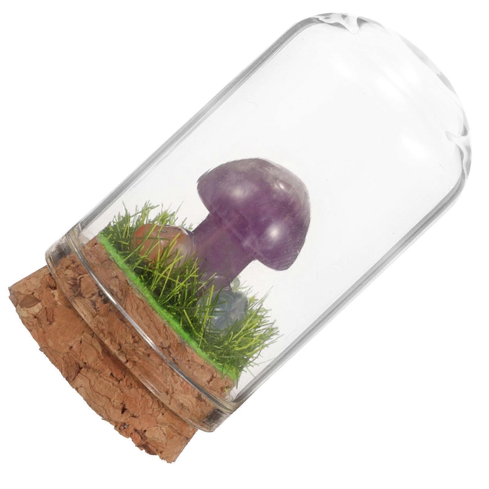 Crystal Mushroom Statue for Tabletop 2Pcs Small Assorted Figurine