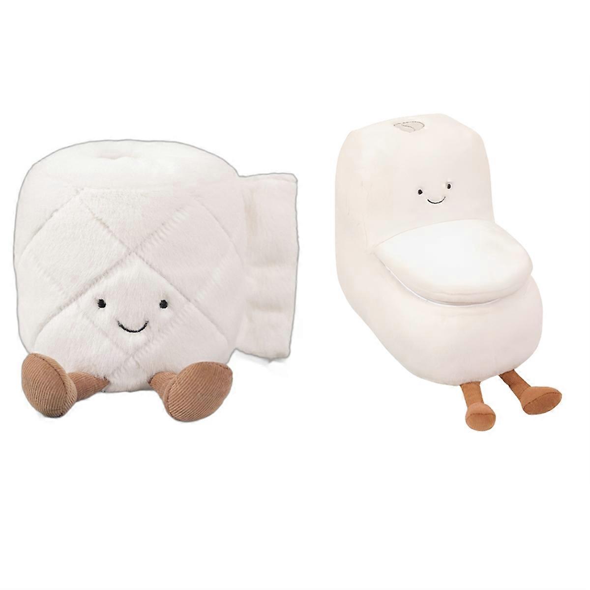 Two Piece Toilet Set Simulation Plush Toys Toilet Paper Dolls Toilet Paper Rolls B