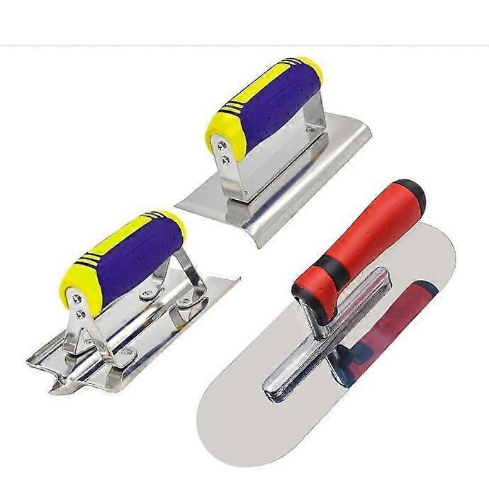 Stainless Steel Pool Trowel (11" x 4") Plus Concrete Edging Tool (6" x 3", 1/2" Long) & Groover (6" x 3", 1/2" Wide, 1/2" Deep), Tool Set, Stucco Fin