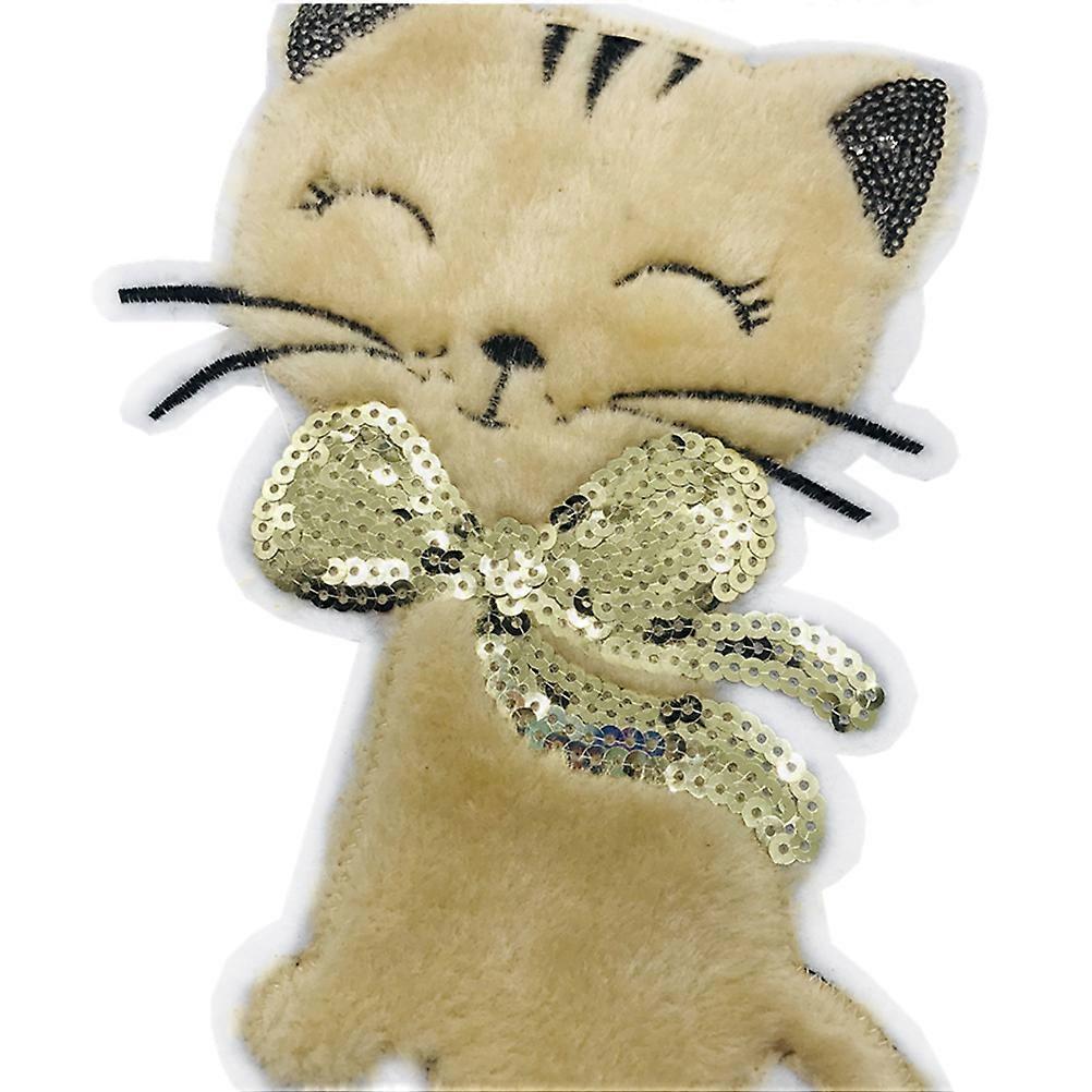 Embroidery Patch Cat Felt Patch for Clothes Sewing Use 2Pcs Khaki Color