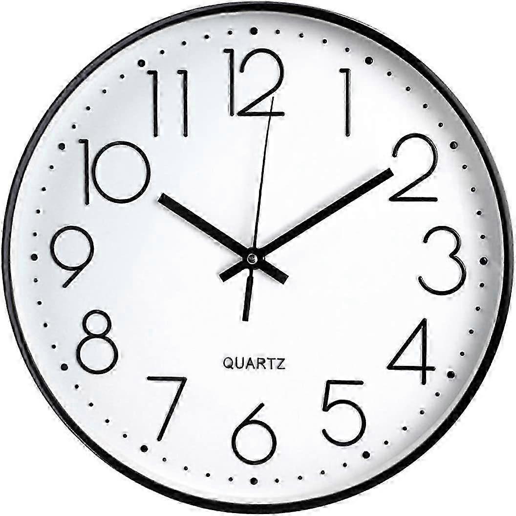 25-26 Wall clock without ticking, modern, silent, large black dial