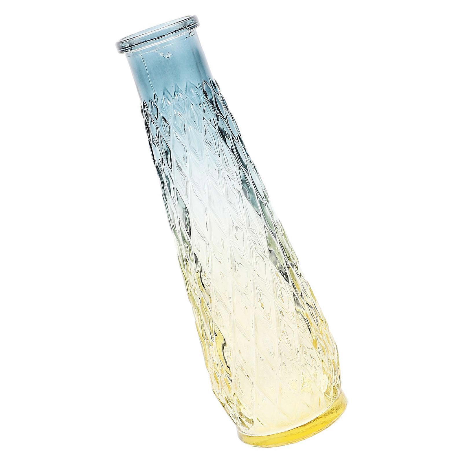 Embossed Glass Vase Gradient Color for Home Use 2Pcs Yellow