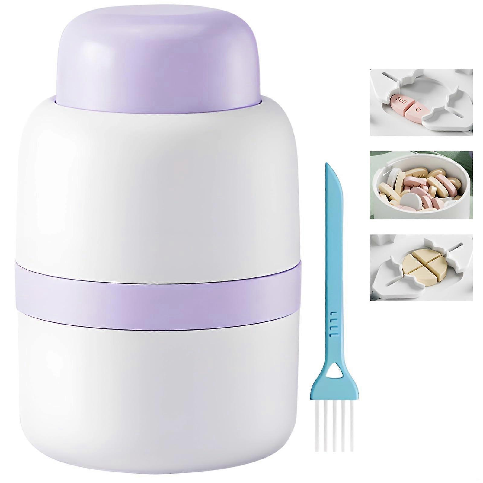 Pill Cutter With Safe Blade, Portable Pill Splitter For Halves And Quarters, Includes Storage Case And Cleaning Brush