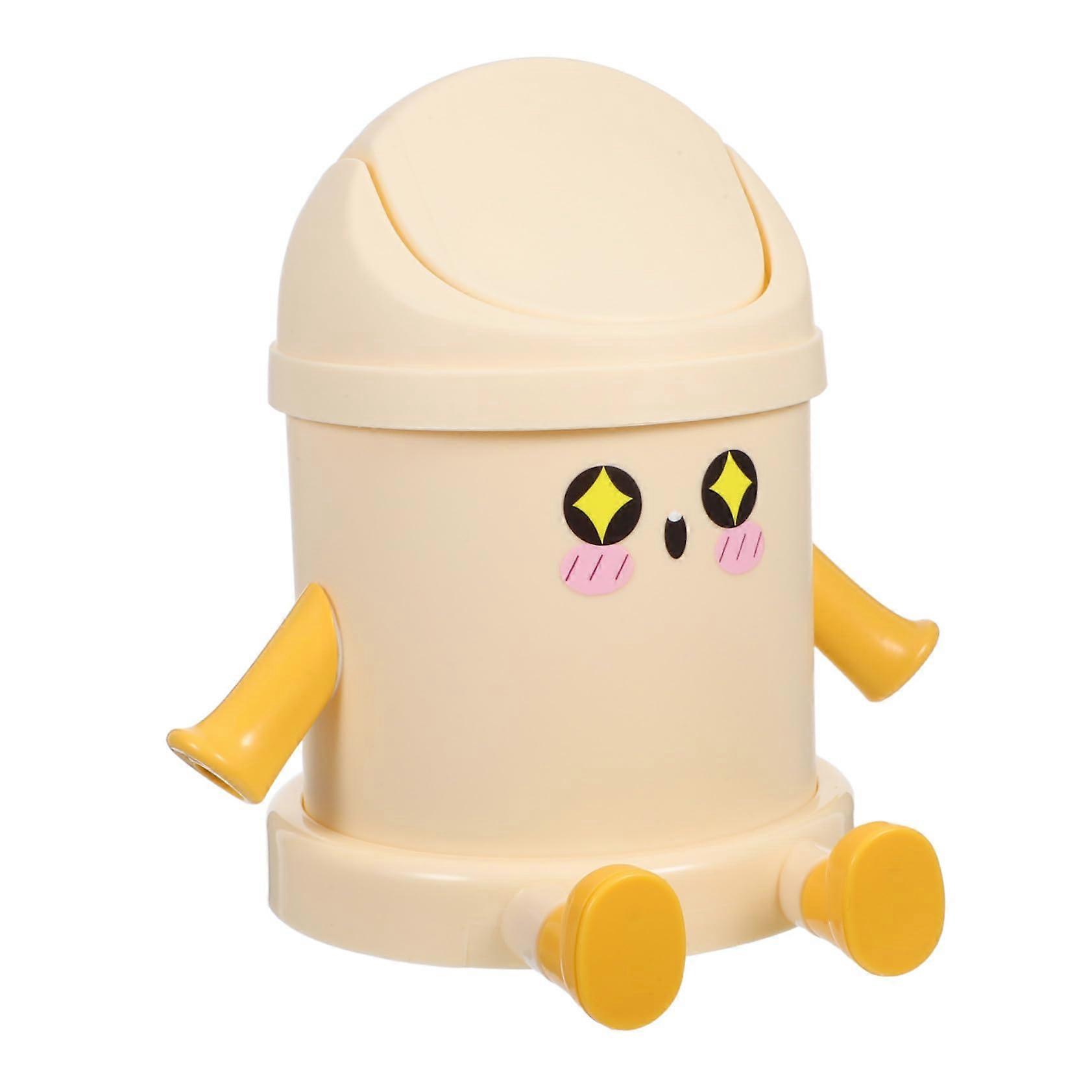 Mini Desktop Waste Bin With Swing Lid PP Plastic Compact Desk Trash Can For Office Home Kitchen Beige