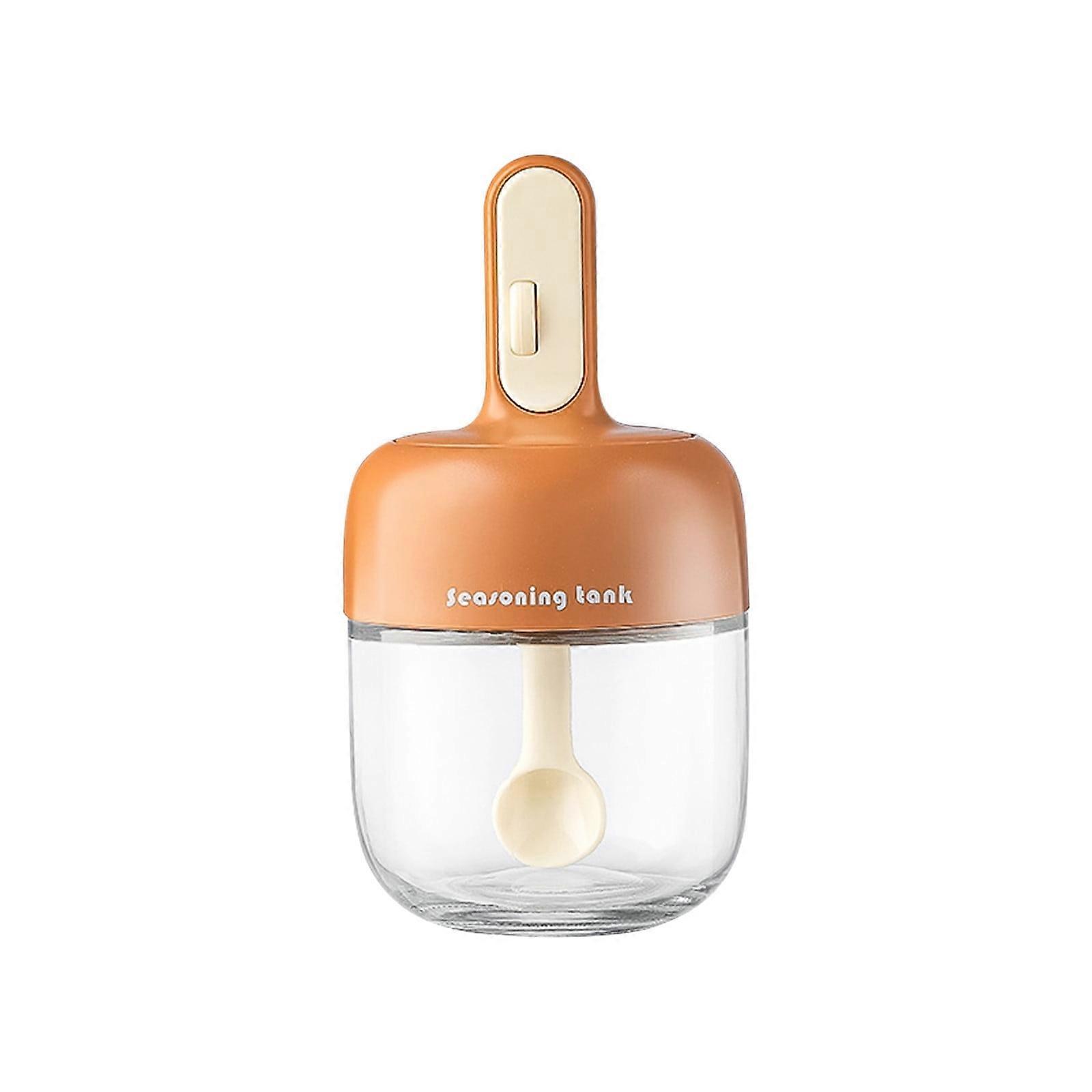 Kafsov Adjustable Glass Spice Jar with Integrated Spoon Lid, Multi-Purpose Seasoning Container for Kitchen, Picnics, Camping, Airtight C