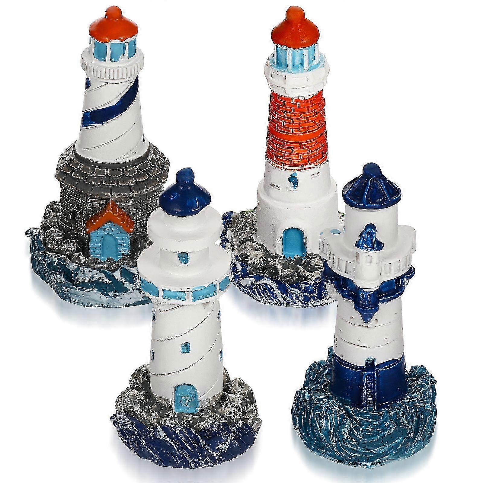 4pcs Mini Lighthouse Ornaments Micro Landscape Decorations Mini Lighthouse Figurine (Mixed Style)