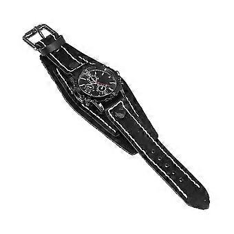 25-26 Punk Vintage Wrist Watch High End PU Leather Stainless Steel Buckle Quartz Punk Wrist Watch for Business Students Men Black