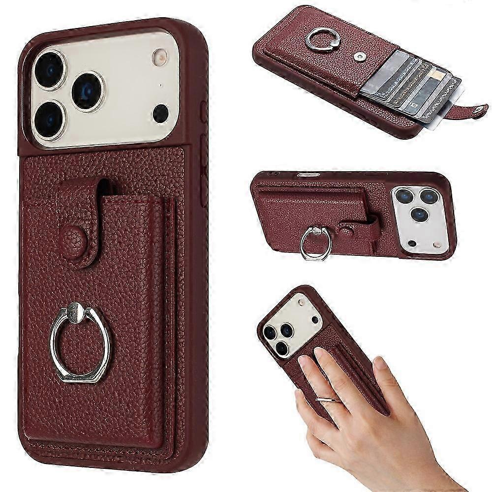 Compatible For iPhone 17 Pro Max Case with Ring Kickstand Drawing Type Card Slots Leather Back Cover