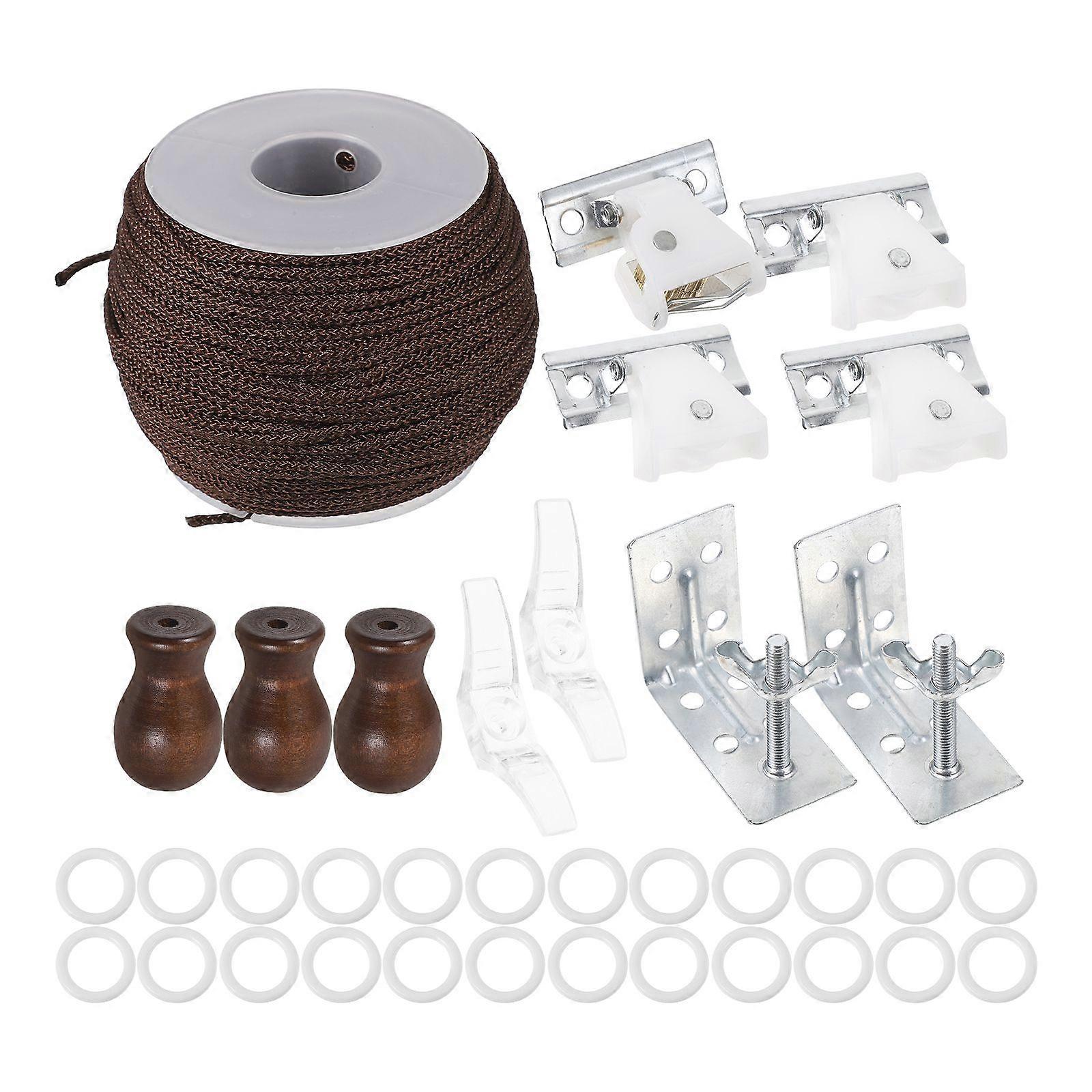 1Set Roman Shade Hardware Kit - Roller Blind Cord Ends Curtain Cord Knobs Blind Lock Buckle with Wooden Tassel Pulls
