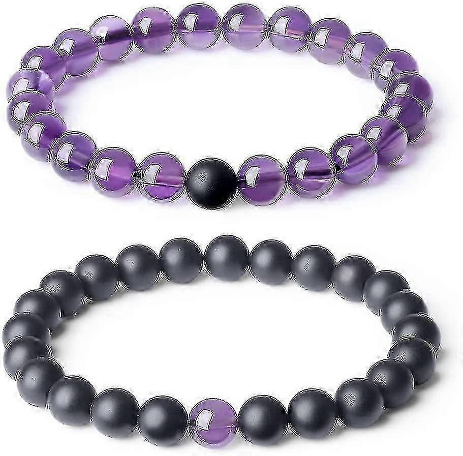 Long Distance Onyx Gemstone Matching Couples Bracelets