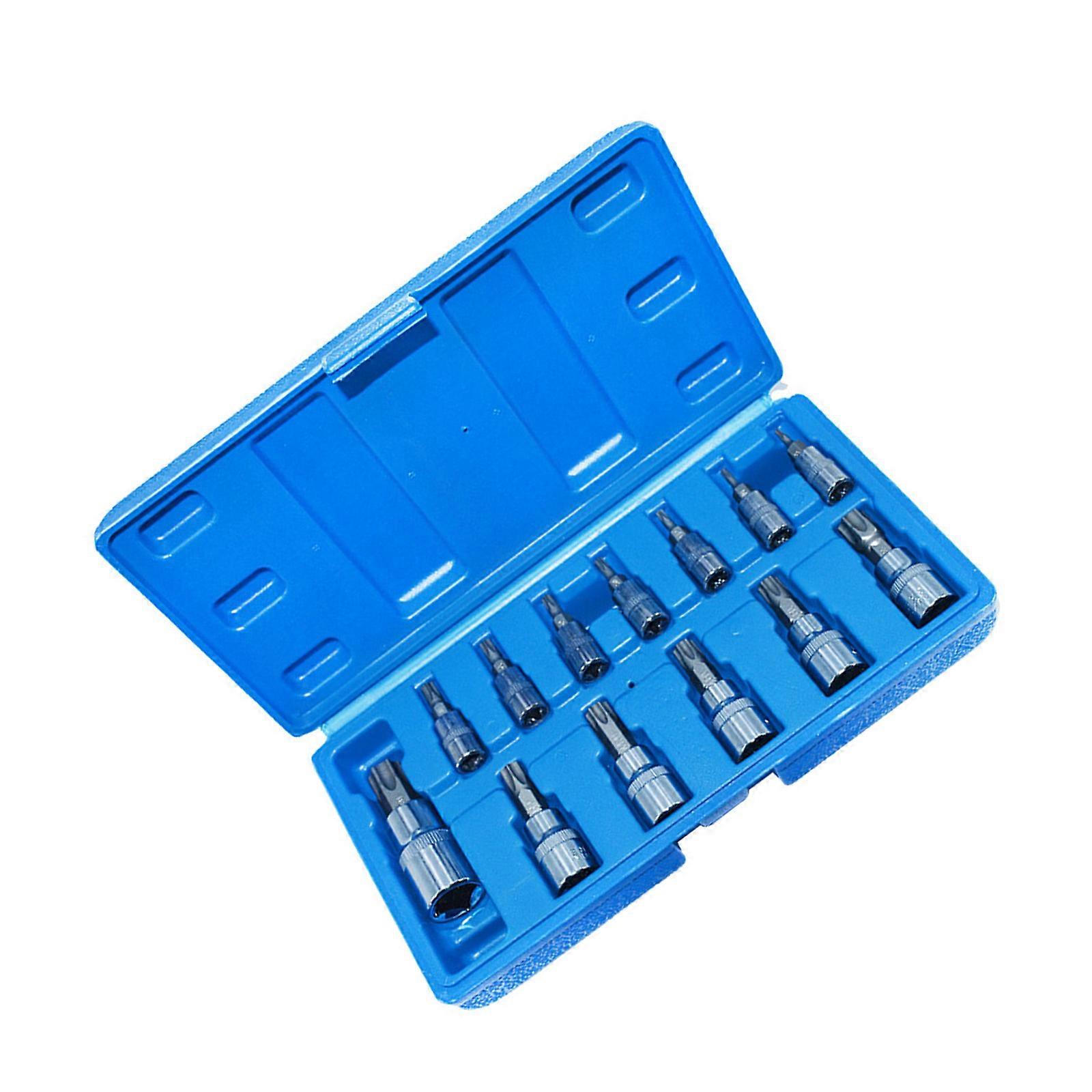 13Piece Hex Socket Tool Kit for Various Nut Bolt Size T8-T60 Steel Professional Socket Wrench  1/4in 3/8in 1/2inch Multicolor