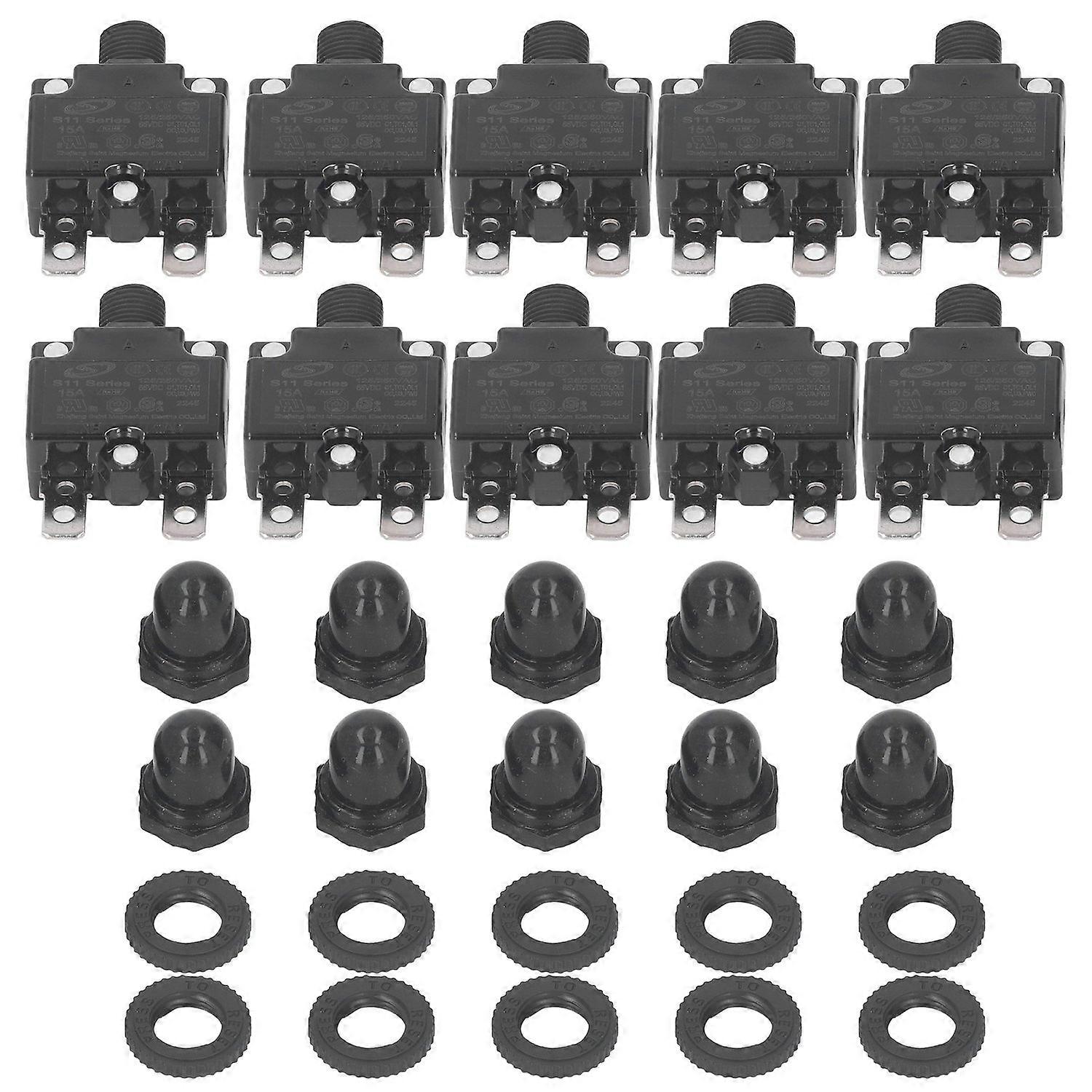 10Pcs Automatic Reset Relay Fuse 15A Thermal Switch Circuit Breaker Overload Protector Waterproof 12