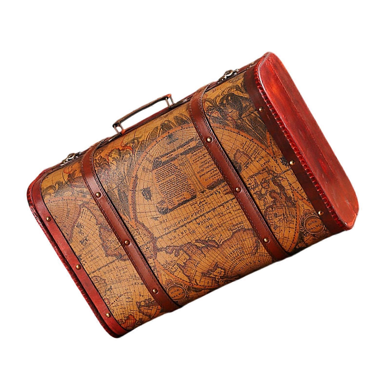 Multi Functional Wooden Chest with Faux Leather Handle Portable Carrying Case Home Decoration Travel Storage Solution Multicolor