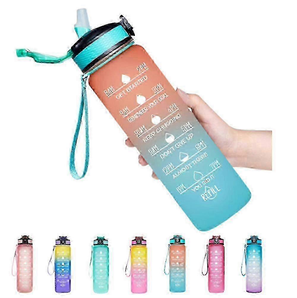 1000ml Water Bottle With Time Marker Leakproof With Straw And Filter Tritan Bpa Free