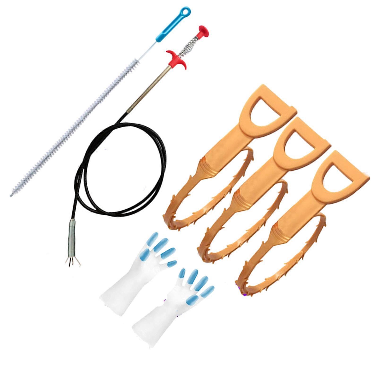 Drain Cleaner Snake Kit With Multiple Attachments Flexible Corrosion Resistant Plastic Unclogging Tool For Narrow Pipe Home Use Multicolor