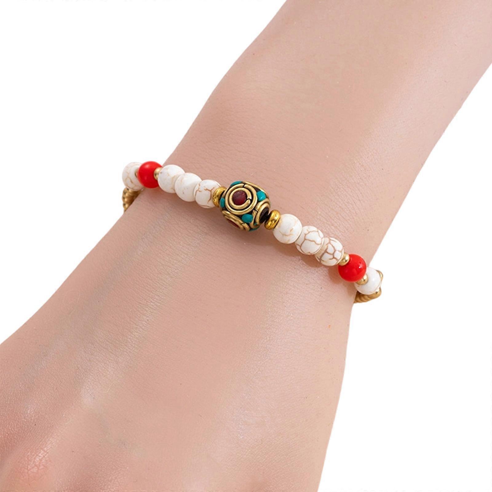 Handwoven Nepalese Bracelet With Adjustable Alloy Closure And Colorful Acrylic Beads In Traditional Tibetan Design Multicolor